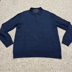 Patrick James 100% Merino Wool Polo Sweater Sz L Navy Blue Quiet Luxury Preppy